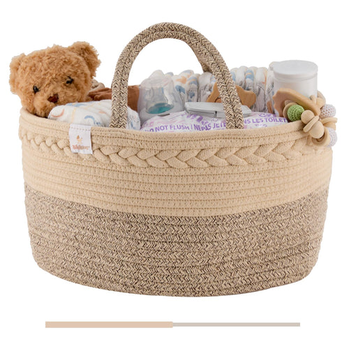 Baby Diaper Caddy Organizer | Changing Table Organizer for Wipes and Diapers | Cotton Rope Diaper Organizer for Changing Table - Large | Newborn Essentials Must Haves for Parents - Sandy Beige