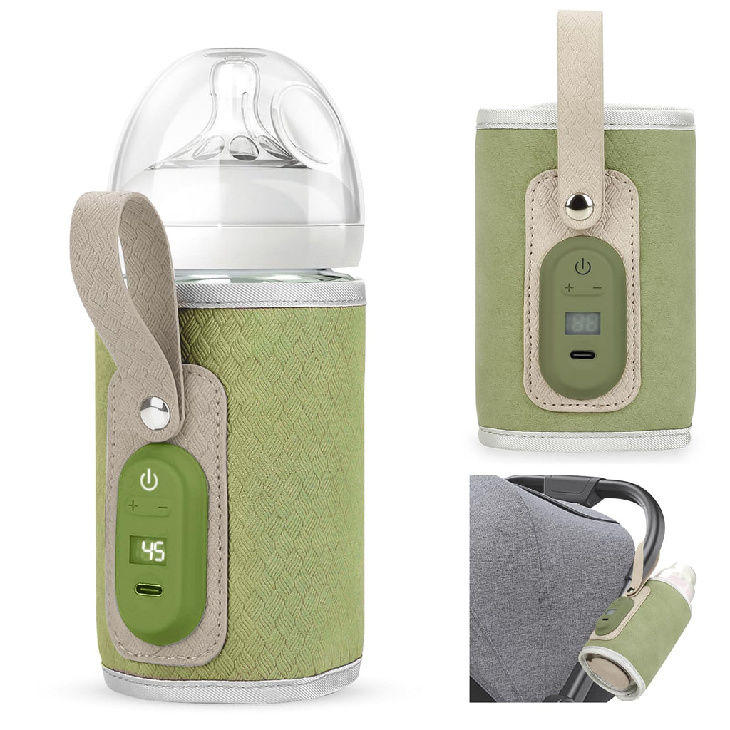 YZNlife Baby Bottle Warmer Baby Bottle Warmer Portable Rechargeable Baby Bottle Warmer to Go Temperature Adjustable Portable Baby Bottle Warmer with LED Display (Light Green)