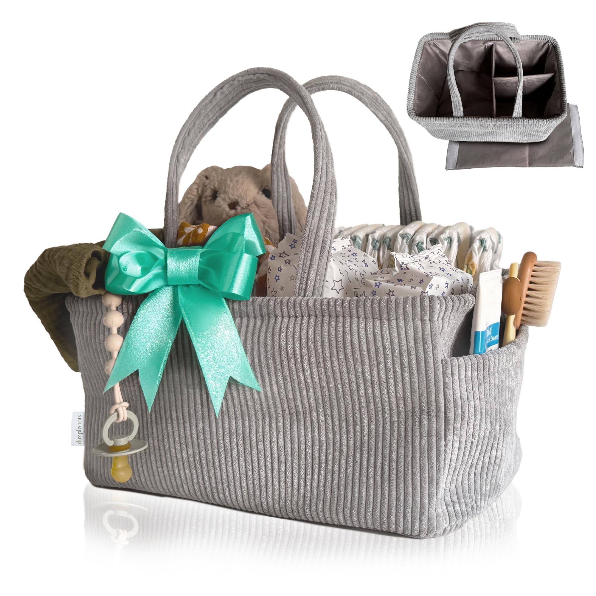 Newborn Essentials - Diaper Caddy Basket Diaper Caddy For Car Unisex Baby Gifts Newborn Travel Basket Baby Diaper Organizer Diaper Basket (Bunny Grey)