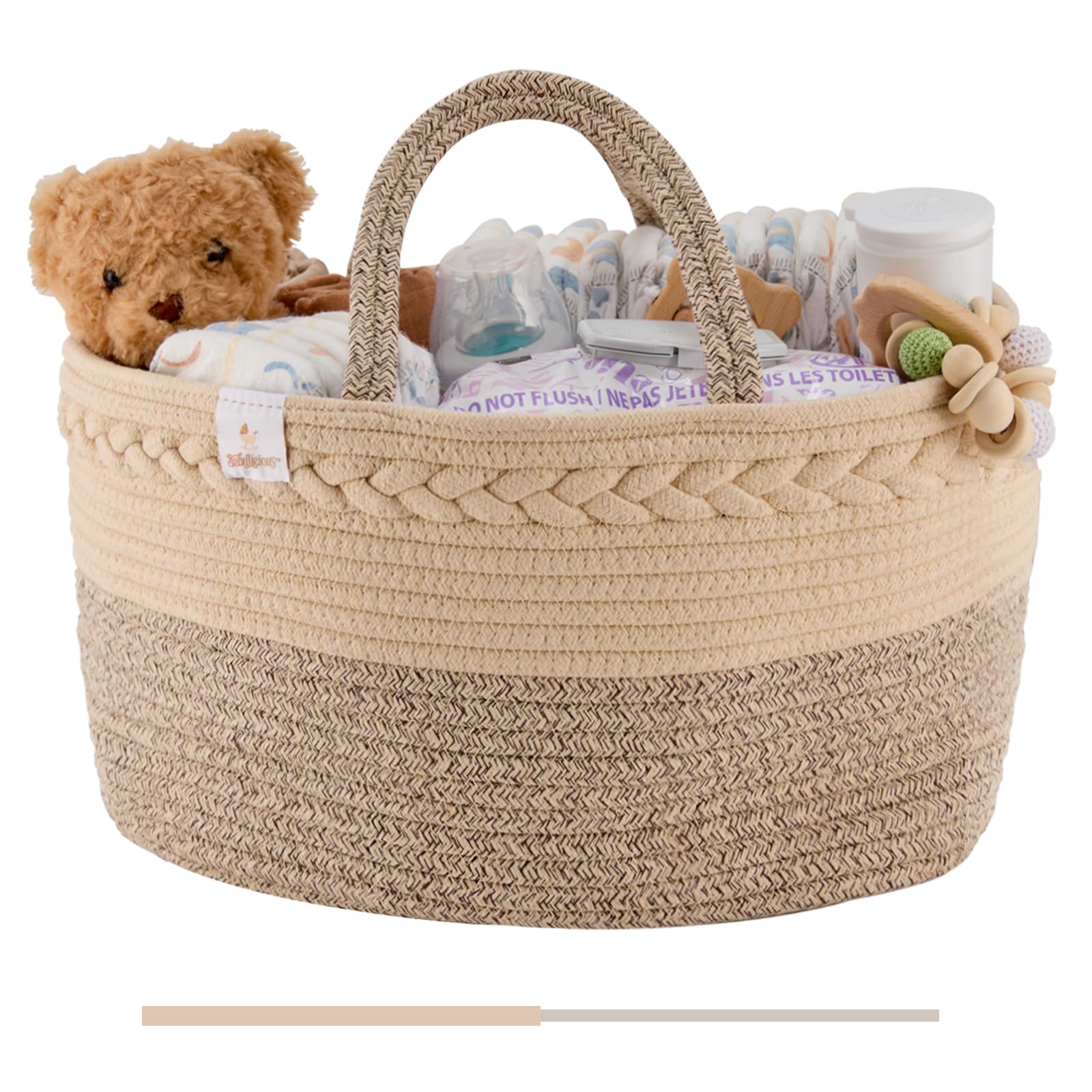 Baby Diaper Caddy Organizer | Changing Table Organizer for Wipes and Diapers | Cotton Rope Diaper Organizer for Changing Table - Large | Newborn Essentials Must Haves for Parents - Sandy Beige