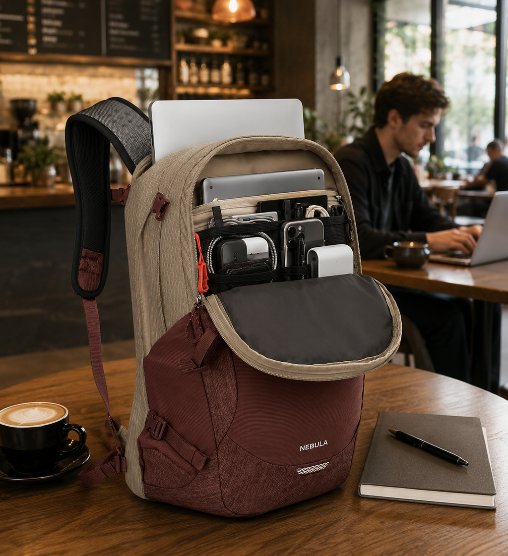 Osprey Nebula Commuter Backpack – Sawdust Tan / Raisin Red